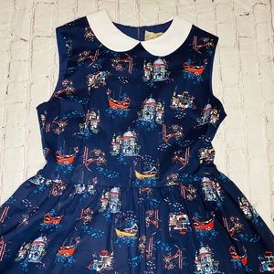 Sexy  'Clio' Navy Venice Print Swing Dress